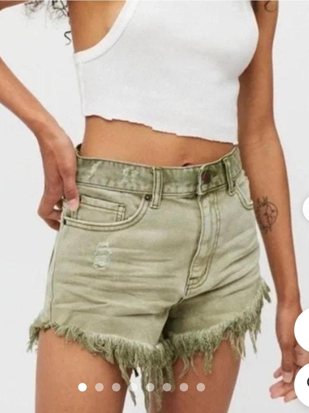 BDG Olive Green Frayed Hem High-Rise Denim Shorts